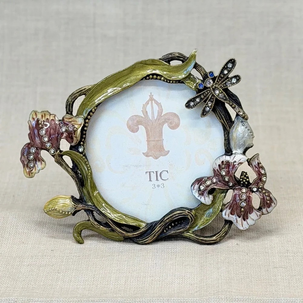 Vintage Jeweled Floral‎ Mini Frame Romantic Vanity Decor Ornate Dragonfly